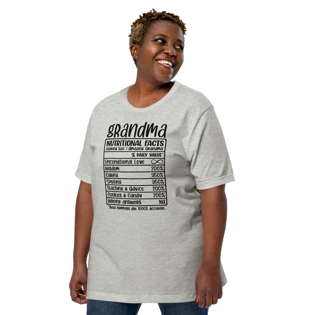 Grandma's Nutritional Facts Unisex t-shirt