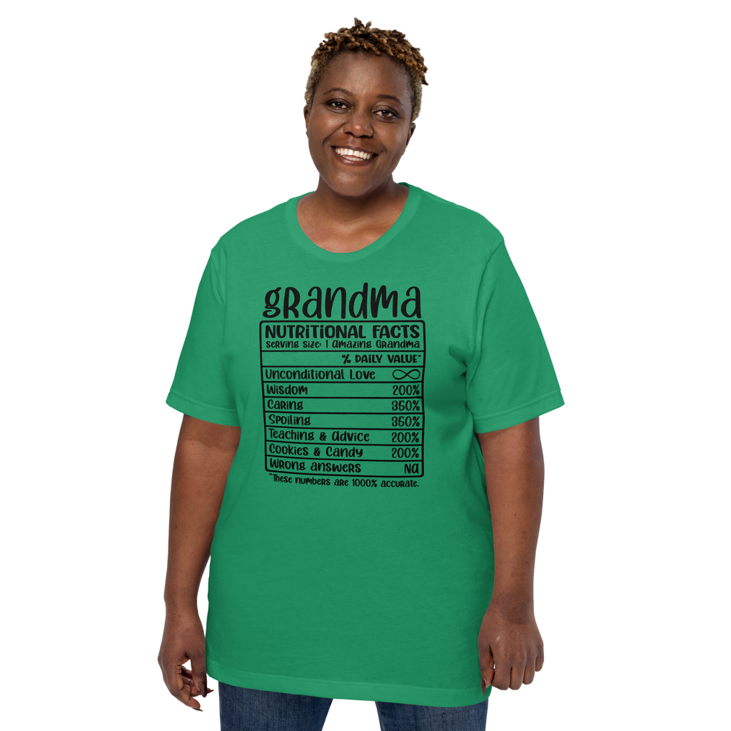 Grandma's Nutritional Facts Unisex t-shirt